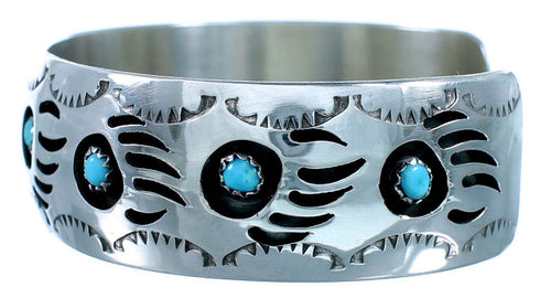 Genuine Sterling Silver Turquoise American Indian Bear Paw Cuff Bracelet RX109308